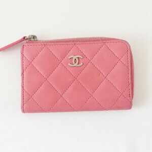Chanel Zipped Key Holder Quilted Lambskin Pink